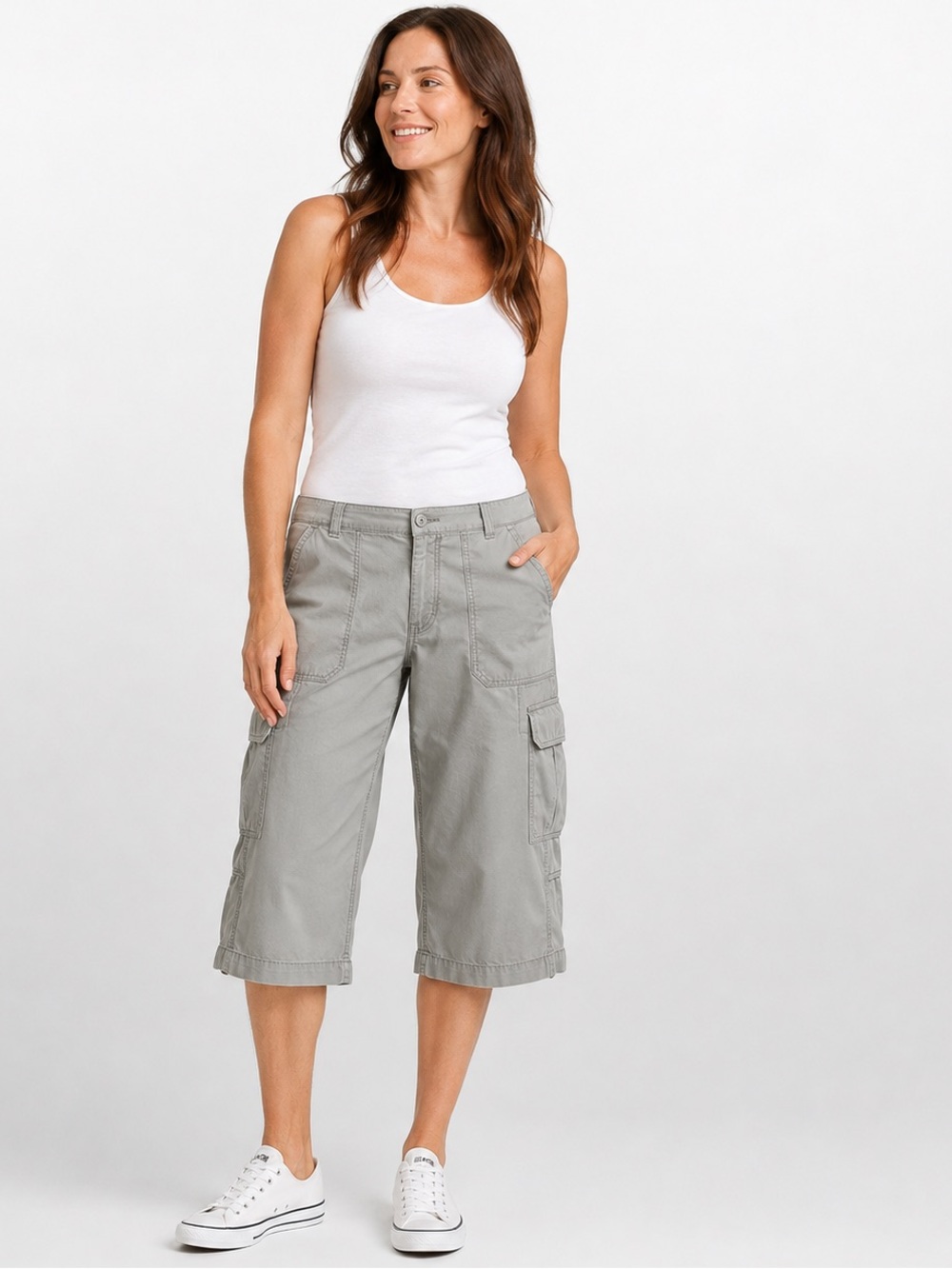 Old Navy Women’s Gray Long Utility Cargo Shorts 23” Inseam Utility Knee-Length